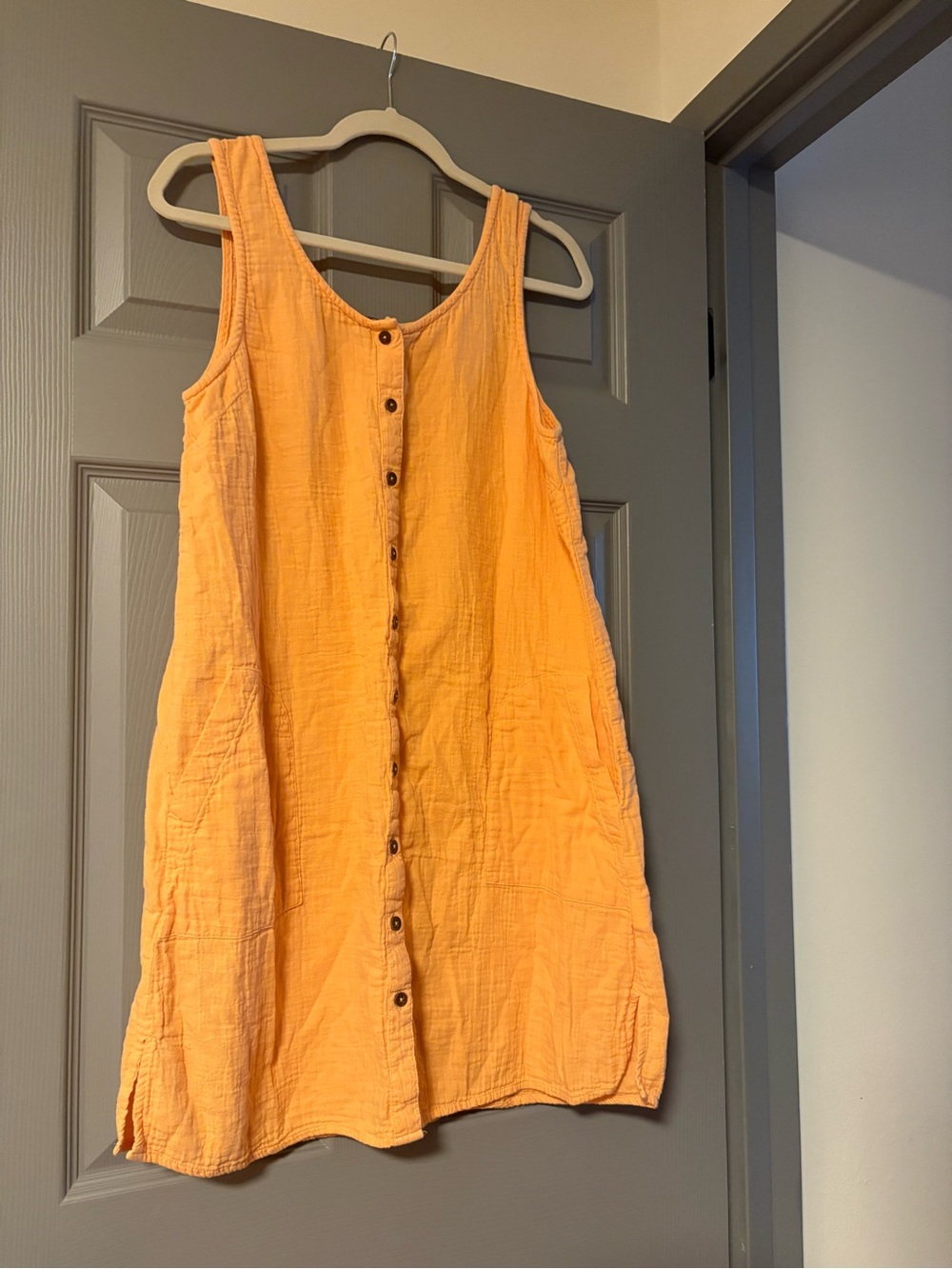 Sleeveless Button-Front Cotton Sundress in Vibrant Orange Natural Reflections